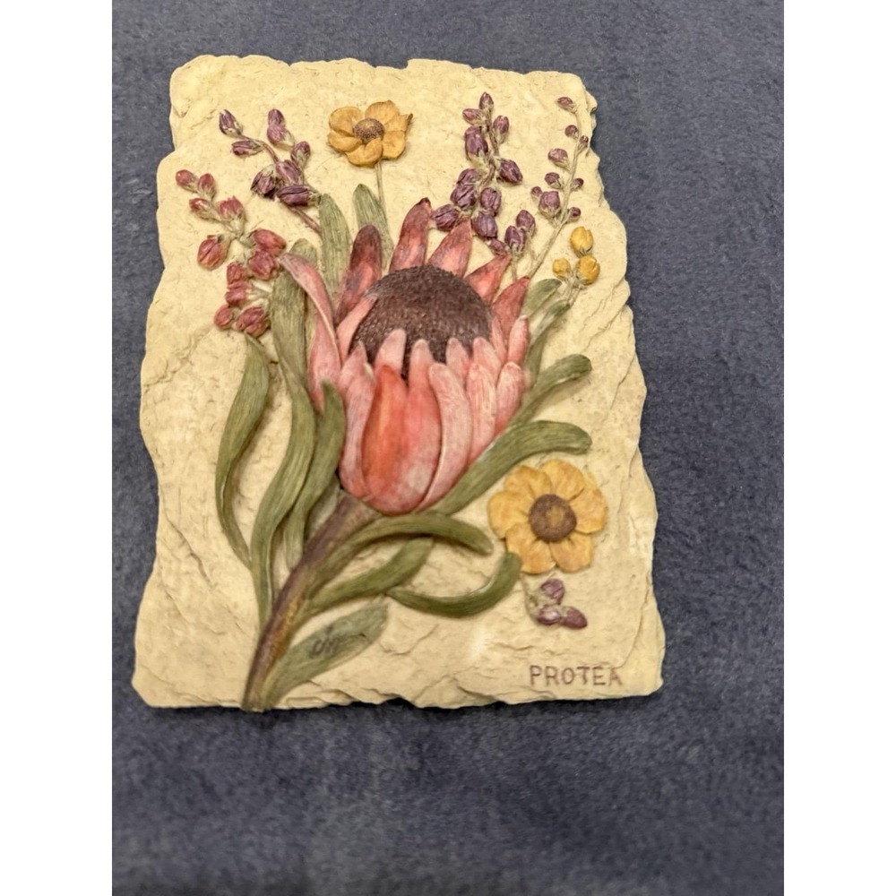 Set 4 Vintage Cherri Blum Wall Plaques Art 3D Floral Tiles Cynara Protea Ginger - Picture 6 of 13
